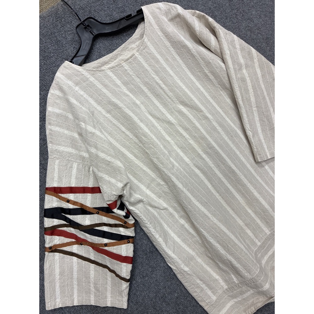 Cotton USA Alfredo's Wife Ltd Womens Medium Striped Tunic Top Ribbon Stud